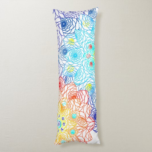 Rode en blauwe bloemen lichaamskussen (Achterkant (Verticaal))