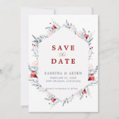 Rode en blauwe bloemen trouwfoto Sla de datum op Save The Date (Voorkant)
