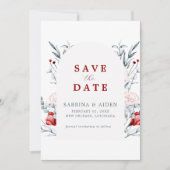Rode en blauwe bloemen trouwfoto Sla de datum op Save The Date (Voorkant)
