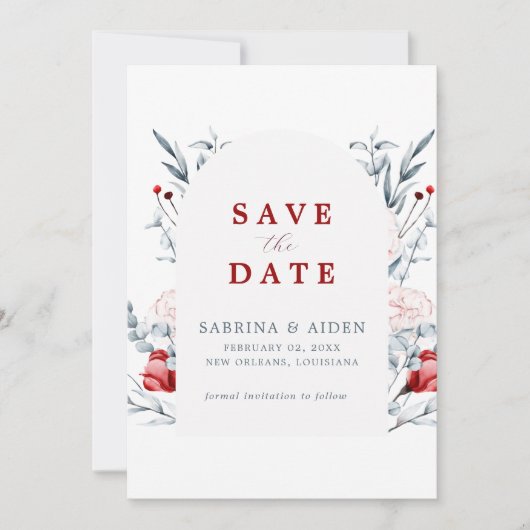 Rode en blauwe bloemen trouwfoto Sla de datum op Save The Date (Voorkant)