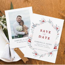 Rode en blauwe bloemen trouwfoto Sla de datum op