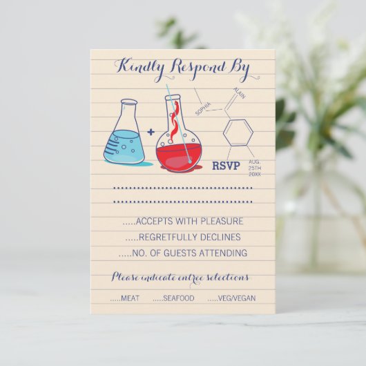 Rode en Blauwe Chemie Wedding Response Kaarten RSVP Kaartje (Staand voorkant)