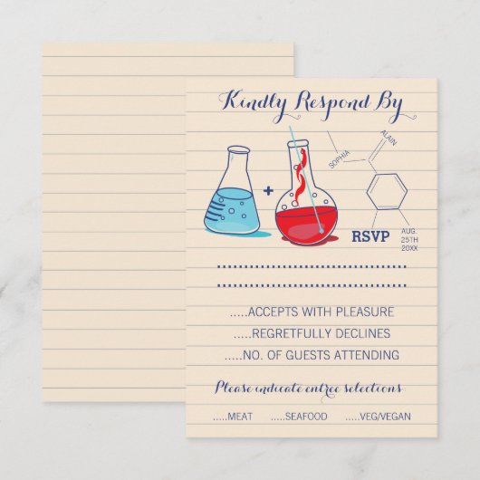 Rode en Blauwe Chemie Wedding Response Kaarten RSVP Kaartje (Voorkant / Achterkant)