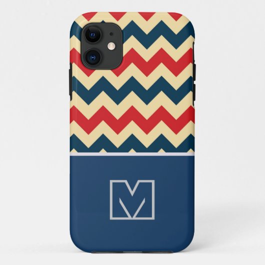 Rode en blauwe Chevron Zigzag. Aangepast monogram Case-Mate iPhone Case (Achterkant)