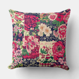 Rode en Blauwe Chinese Patchwork Bloemen Kussen