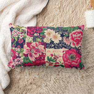 Rode en blauwe Chinoiserie Patchwork Kussen