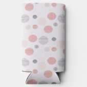 Rode en blauwe cirkels op wit seltzer blikjeskoeler (Achterkant)