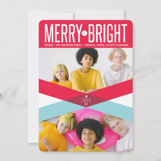 Rode en blauwe dubbele pijlen vrolijke foto feestdagenkaart (Voorkant)