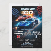 Rode en blauwe Fast Race Auto gezamenlijke verjaar Kaart (Voorkant)