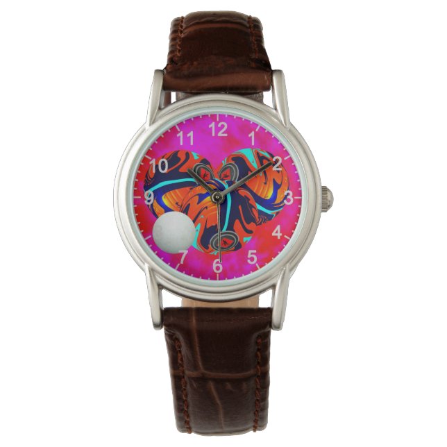 Rode en blauwe gazon kommen, dames horloge (Voorkant)