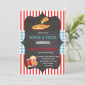 Rode en blauwe gingham pizzafilmthema uitnodiging (Staand voorkant)