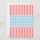 Rode en blauwe gingham pizzafilmthema uitnodiging (Achterkant)