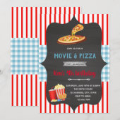 Rode en blauwe gingham pizzafilmthema uitnodiging (Voorkant / Achterkant)