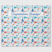 Rode en blauwe gitaren cadeaupapier (Vlak)