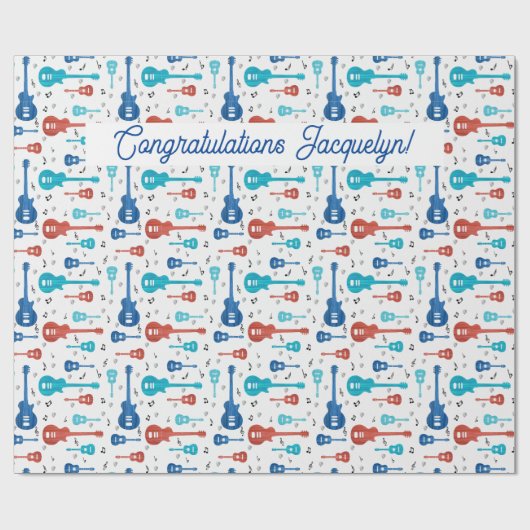 Rode en blauwe gitaren cadeaupapier (Vlak)