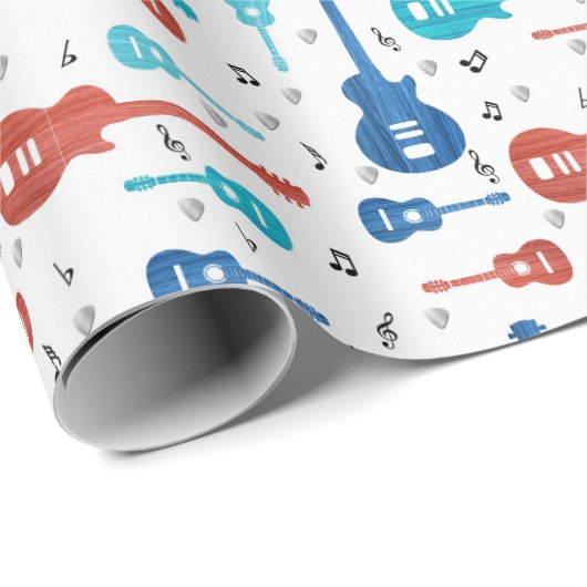 Rode en blauwe gitaren cadeaupapier (Rol Hoek)