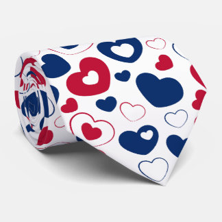 Rode en blauwe grote harten stropdas