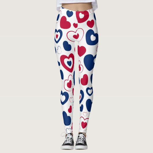 Rode en blauwe grote hartenlegging leggings (Voorkant)