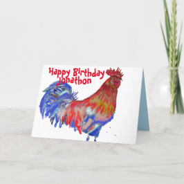 Rode en Blauwe Haan Aquarel Kip Mannennaam Kaart