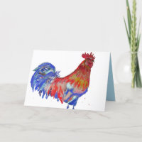 Rode en Blauwe Haan Waterverf Kip Haan