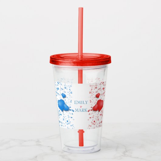 Rode en blauwe harten acryl drinkbeker (Voorkant)