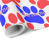 Rode en Blauwe Hondenpoot Print Aangepaste Naam Cadeaupapier (Rol Hoek)