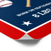 Rode en blauwe honkbalknuppels en -ballen Geboorte Poster (Hoek)