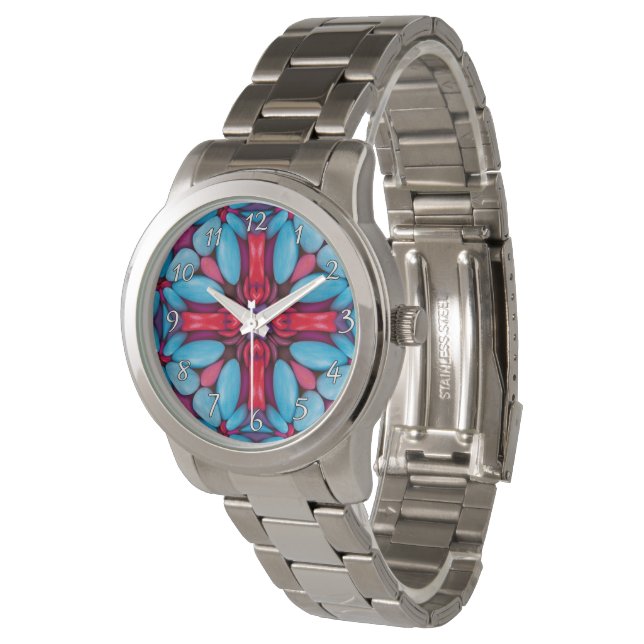 Rode en blauwe  Kaleidoscoop Horloge (Gekanteld)
