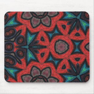 Rode en Blauwe Kaleidoscoop Mandala Bloempatronen Muismat