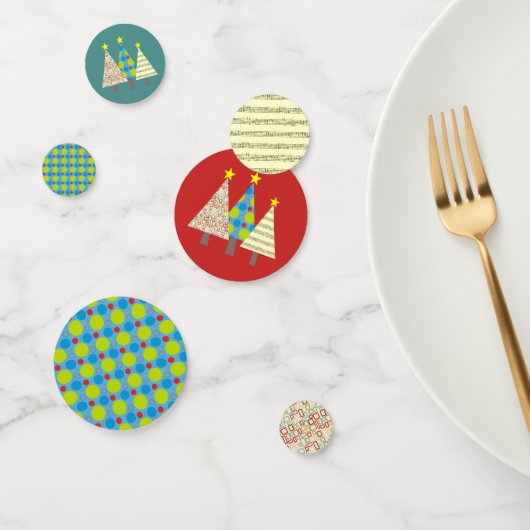 Rode en blauwe kerstboom confetti (Groep)