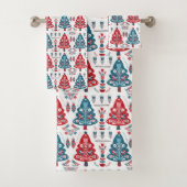 Rode en blauwe kerstboom Scandinavische volkskunst Bad Handdoek (Insitu)