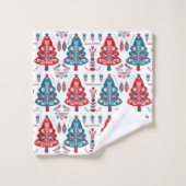 Rode en blauwe kerstboom Scandinavische volkskunst Bad Handdoek (Wasdoekje)