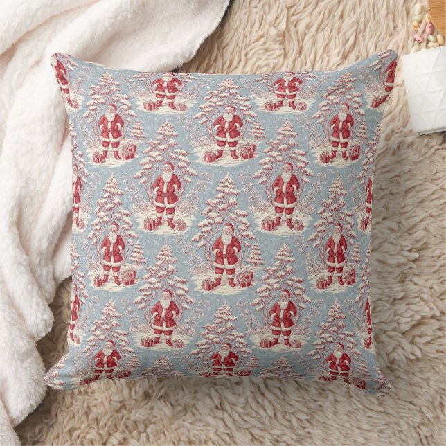 Rode en blauwe kerstman toile chinoiserie kussen (Deken)