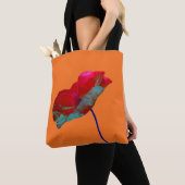 Rode en blauwe klaproos bloem kunstprint op oranje tote bag (Dichtbij)