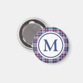 Rode en blauwe klassieke geruite monogram magneet (Voorkant / Achterkant)