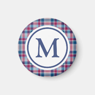 Rode en blauwe klassieke geruite monogram magneet