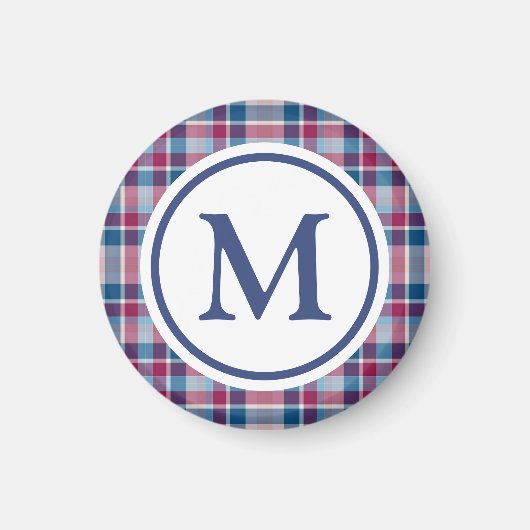 Rode en blauwe klassieke geruite monogram magneet (Voorkant)