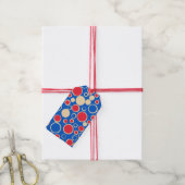 Rode en blauwe kleur Stippen op blauw Cadeaulabel (Met Touw)