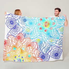Rode en blauwe kleurrijke bloemen fleece deken
