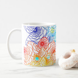 Rode en blauwe kleurrijke bloemen koffiemok