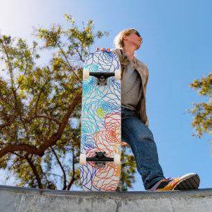 Rode en blauwe kleurrijke bloemen persoonlijk skateboard