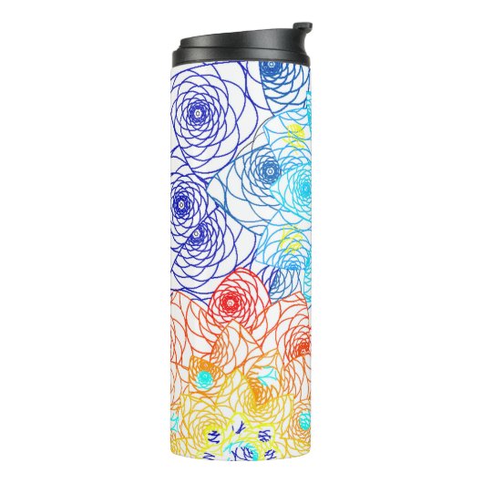 Rode en blauwe kleurrijke bloemen thermosbeker (Gedraaid links)