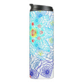 Rode en blauwe kleurrijke bloemen thermosbeker (Geroteerd rechts)