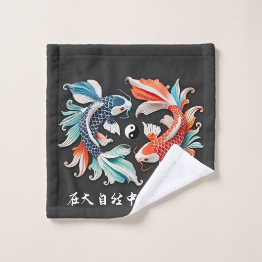 Rode en blauwe Koi Prosperity Yin Yang Bad Handdoek (Wasdoekje)