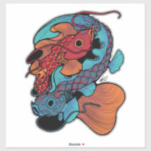 Rode en blauwe koi vis sticker
