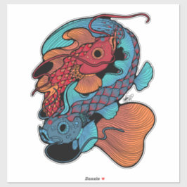 Rode en blauwe koi vis sticker