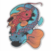 Rode en blauwe koi vis sticker (Voorkant)