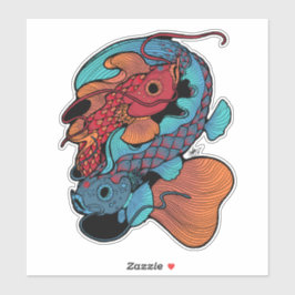 Rode en blauwe koi vis sticker