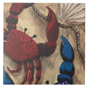 Rode en blauwe krab tegeltje