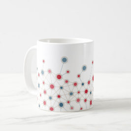 Rode en blauwe lijnen en stippen koffiemok